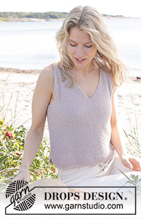 Lavender Pebbles Top / DROPS 241-22 - Knitted top in DROPS Belle. The piece is worked bottom up, with moss stitch and V-neck. Sizes XS - XXL.