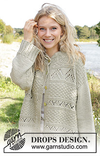 Mossy Mingle Cardigan / DROPS 241-25 - Knitted jacket in DROPS Paris. The piece is worked bottom up, with lace and relief pattern. Sizes XS - XXL.
