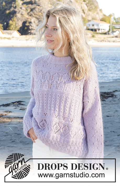 Fabled Harbour Sweater / DROPS 241-9 - Knitted jumper in DROPS Alpaca and DROPS Kid-Silk. The piece is worked bottom up with lace pattern. Sizes S - XXXL.