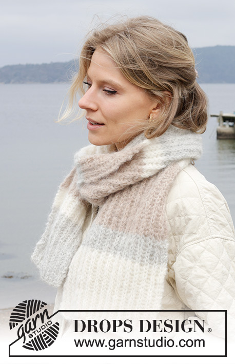 Cosima / DROPS 242-10 - Knitted scarf in DROPS Melody. The piece is worked back and forth, with English rib and stripes.