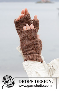 Autumn's Hush Wrist Warmers / DROPS 242-17 - Mitaines tricotées en DROPS Alpaca et DROPS Kid-Silk. Se tricotent en côtes.