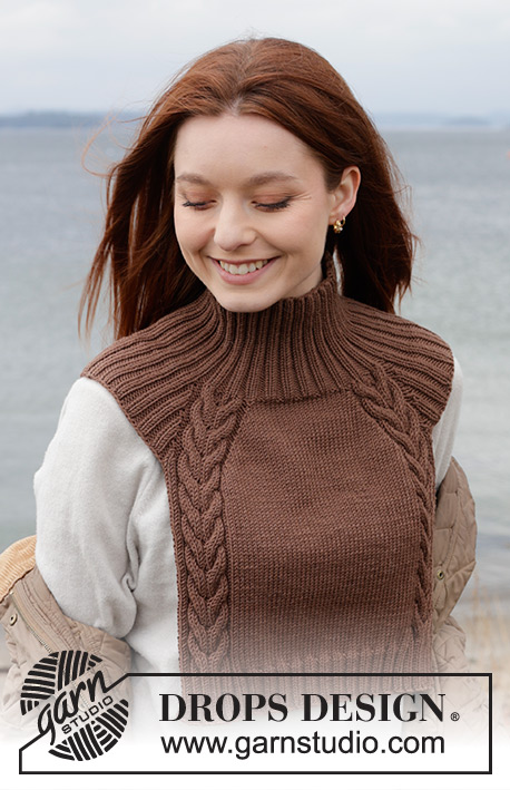 Chestnut Love Neck Warmer / DROPS 242-32 - Knitted neck warmer in DROPS Merino Extra Fine. The piece is worked top down with raglan and cables.