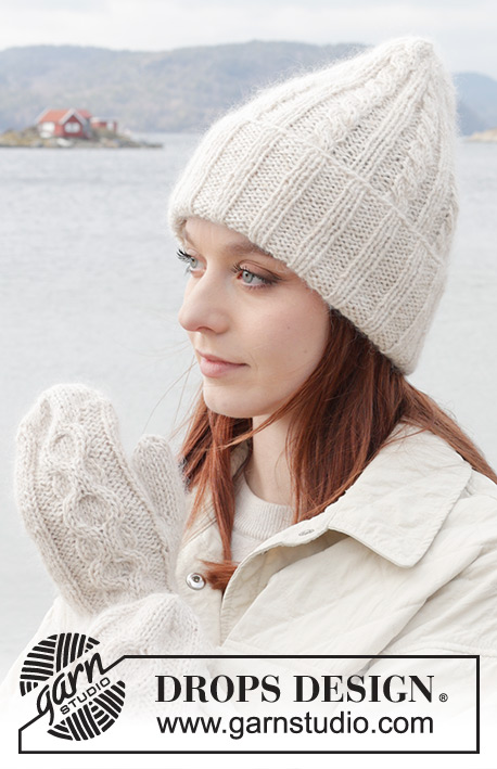 Snow Bright Hat / DROPS 242-36 - Knitted hat with rib and cables in DROPS Soft tweed and DROPS