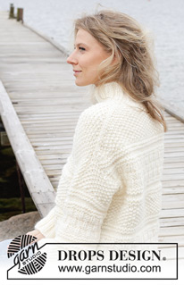 Ice Tide / DROPS 243-10 - Knitted jumper in DROPS Snow. The piece is worked top down with European/diagonal shoulders, relief pattern and high neck. Sizes XS - XXL.