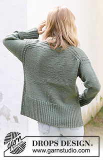 Forest Mystery / DROPS 243-11 - Knitted jumper in DROPS Lima. The piece is worked top down with European/diagonal shoulders, lace pattern and split in sides. Sizes S - XXXL.