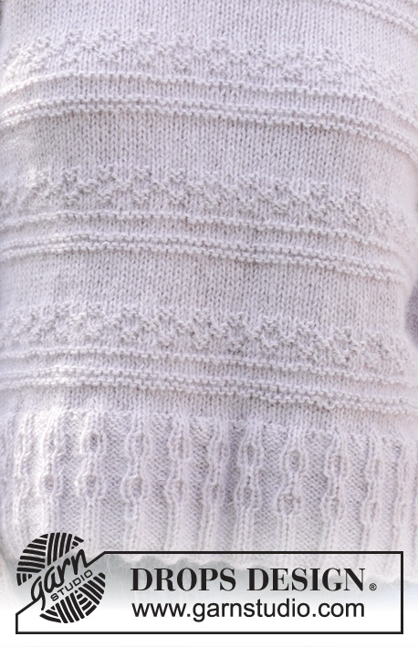 Lavender Romance Sweater / DROPS 243-15 - Pulovr s vroubkovým a plastickým vzorem pletený zdola nahoru z příze DROPS Alpaca a DROPS Kid-Silk. Velikost S – XXXL.