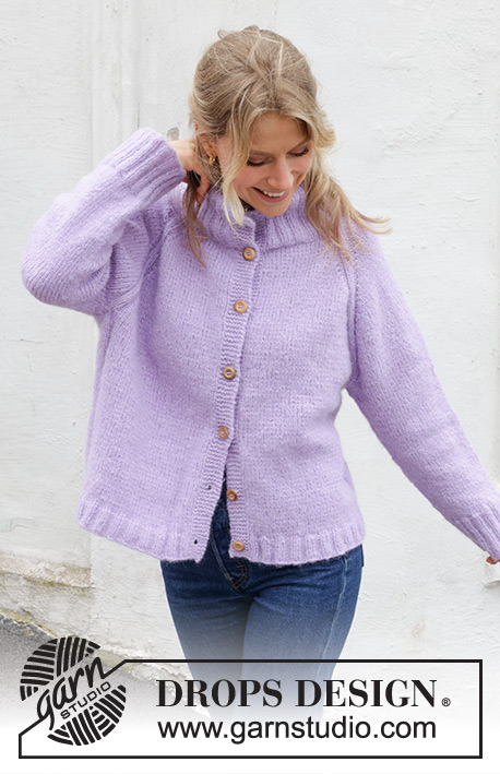 Winter Iris Cardigan / DROPS 243-19 - Knitted jacket in DROPS Air. The piece is worked top down with raglan and high, double neck. Sizes XS - XXL.
