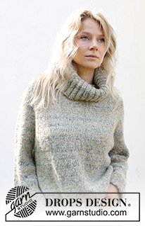 Hidden Forest Sweater / DROPS 243-21 - Knitted sweater in DROPS Fabel and DROPS Brushed Alpaca Silk. The piece is worked top down with raglan and high neck. Sizes S - XXXL.
