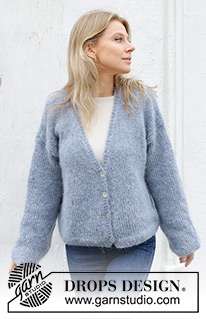 Open Sky Cardigan / DROPS 243-29 - Knitted basic jacket in DROPS Melody. The piece is worked bottom up with stocking stitch and V-neck. Sizes XS - XXL.