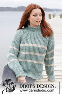 Pacific Coastline / DROPS 243-5 - Knitted jumper in DROPS Air. The piece is worked top down with European/diagonal shoulders, English rib and split in the sides. Sizes S - XXXL.