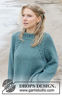 Emerald Lake Sweater / DROPS 244-12 - Knitted jumper in DROPS Sky. The piece is worked top down with high neck, raglan, cables and split in sides. Sizes XS - XXL.