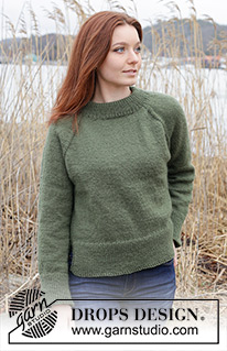 Sea Maiden Sweater / DROPS 244-18 - DROPS Karisma lõngast ülevalt alla kootud raglaanvarrukatega topeltkaelusega ja lõhikutega džemper suurustele S kuni XXXL