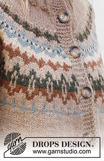 Autumn Reflections Cardigan / DROPS 244-23 - Strikket jakke i DROPS Nepal. Arbeidet strikkes ovenfra og ned med rundfelling, flerfarget mønster og dobbel halskant. Størrelse S - XXXL.
