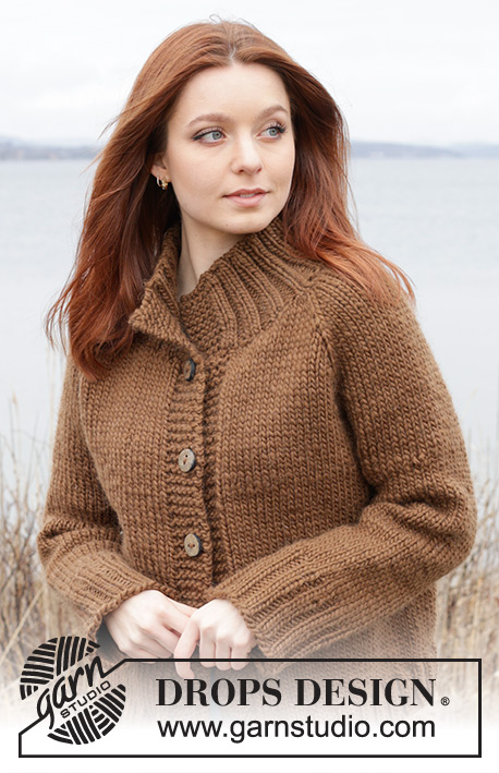 Autumn Amber Cardigan / DROPS 244-26 - Knitted jacket in DROPS Snow. The piece is worked top down with stocking stitch and raglan and high collar. Sizes S - XXXL.