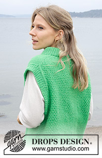 Feel the Beat / DROPS 244-30 - Knitted vest in DROPS Air. The piece is worked top down with European/diagonal shoulders, double neck, moss stitch on back piece and split in sides. Sizes S - XXXL.