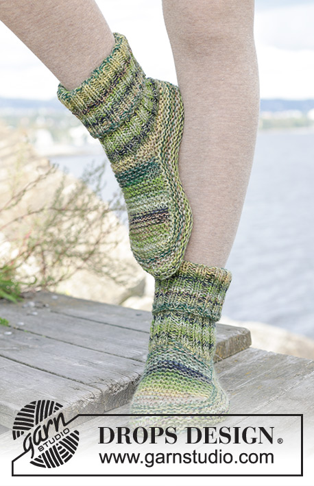 Woodland Trail / DROPS 244-34 - Knitted slippers with garter stitch and rib, in 2 strands DROPS Fabel. Sizes 35 – 43 = US 4 1/2 - 12 1/2.