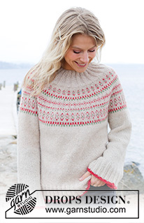 Something About Holly Sweater / DROPS 245-19 - Pulôver tricotado de cima para baixo em DROPS Air. Tricota-se com encaixe arredondado e jacquard. Do S ao XXXL.