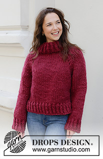 Red Embers Sweater / DROPS 245-30 - Sweter na drutach, przerabiany od góry do dołu, lub 1 nitką DROPS Polaris lub 4 nitkami włóczki DROPS Air. Z reglanowymi rękawami. Od S do XXXL.