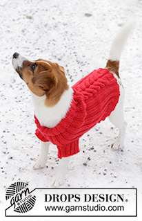 Holiday Buddies / DROPS 245-31 - Capa tricotada para cão em DROPS Karisma. Tricota-se a partir da gola, com canelado e torcidos. Do XS ao M. Tema: Natal.