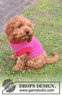Good Girl Sweater / DROPS 245-32 - Sweter / płaszcz dla psa na drutach z włóczki DROPS Nepal. Przerabiany od szyi do dolnej części tyłu. Od XS do M.