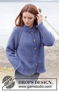 Moonlit Ocean Cardigan / DROPS 245-35 - Knitted jacket in DROPS Merino Extra Fine and DROPS Kid-Silk. The piece is worked top down with double neck, raglan, cables and split in sides. Sizes S - XXXL.