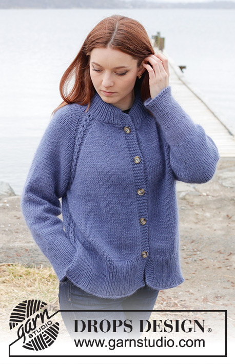 Moonlit Ocean Cardigan / DROPS 245-35 - Knitted jacket in DROPS Merino Extra Fine and DROPS Kid-Silk. The piece is worked top down with double neck, raglan, cables and split in sides. Sizes S - XXXL.