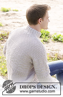 Lines in the Sand / DROPS 246-12 - Knitted jumper for men in DROPS Alaska or DROPS Big Merino. The piece is worked bottom up with relief-pattern and double neck. Sizes S - XXXL.
