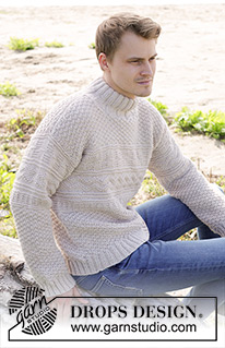 Lines in the Sand / DROPS 246-12 - Knitted sweater for men in DROPS Alaska or DROPS Big Merino. The piece is worked bottom up with relief-pattern and double neck. Sizes S - XXXL.