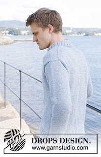 Waterway / DROPS 246-14 - Pull tricoté de haut en bas pour homme, en DROPS Alaska. Se tricote en jersey, avec épaules européennes / épaules biaisées. Du S au XXXL.