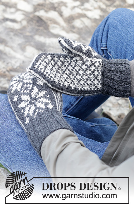Snow Flake Mittens / DROPS 246-20 - Pánské rukavice - palčáky s norským vzorem pletené z příze DROPS Nepal