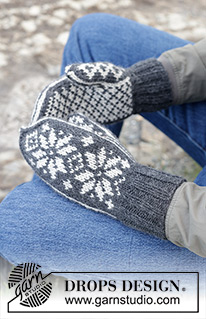 Snow Flake Mittens / DROPS 246-20 - Pánské rukavice - palčáky s norským vzorem pletené z příze DROPS Nepal