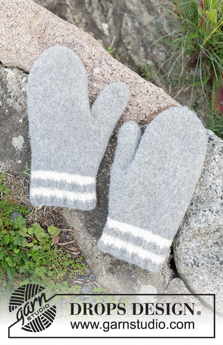 Grey Day Mittens / DROPS 246-21 - Pánské plstěné rukavice – palčáky pletené z příze DROPS Lima.