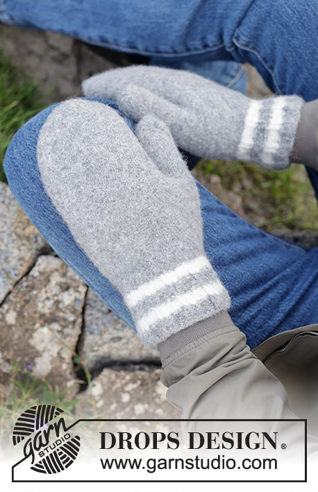 Grey Day Mittens / DROPS 246-21 - Pánské plstěné rukavice – palčáky pletené z příze DROPS Lima.