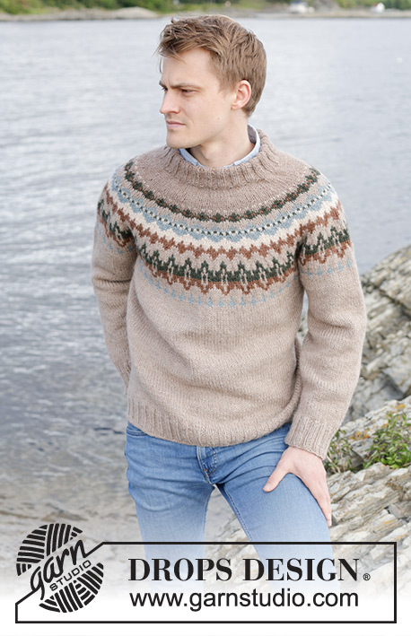 Autumn Reflections Sweater / DROPS 246-4 - Pull tricoté de haut en bas pour homme, en DROPS Nepal. Se tricote avec empiècement arrondi et jacquard. Du S au XXXL.
