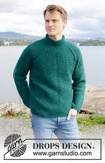 Irish Hill / DROPS 246-5 - Męski sweter na szydełku, przerabiany z góry na dół, z włóczki DROPS Air. Z reglanowymi rękawami, warkoczami i długim rękawem. Od S do XXXL.