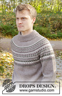 Boreal Circle / DROPS 246-9 - Pulôver tricotado de cima para baixo para homem em DROPS Karisma. Tricota-se com encaixe arredondado, jacquard norueguês e gola dobrada. Do S ao XXXL.