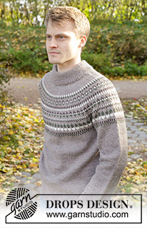 Boreal Circle / DROPS 246-9 - Pulôver tricotado de cima para baixo para homem em DROPS Karisma. Tricota-se com encaixe arredondado, jacquard norueguês e gola dobrada. Do S ao XXXL.