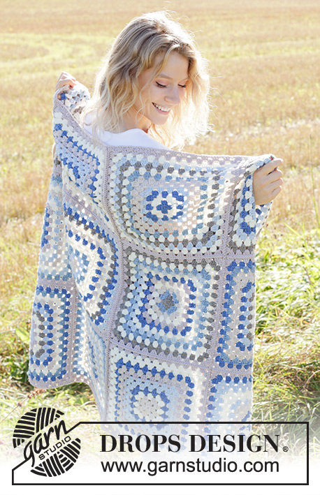 Dutch Tiles / DROPS 247-2 - Crocheted blanket with Granny squares in DROPS Big Merino.