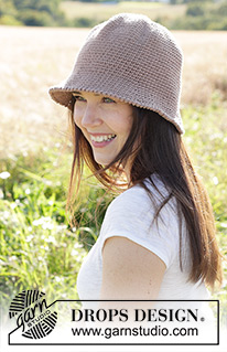 Sunny Vacation / DROPS 247-4 - Crocheted hat in DROPS Paris. The piece is worked top down with double crochets and an edge of lobster stitch around the brim.