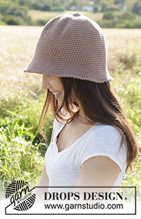 Sunny Vacation / DROPS 247-4 - Hæklet hat med fastmasker i DROPS Paris. Arbejdet hækles oppefra og afsluttes med en kant i krebsemasker.