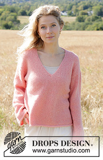 Coral Echoes / DROPS 248-13 - Knitted sweater in DROPS Air or DROPS Paris. Piece is knitted top down with European shoulder / diagonal shoulder, V-neck, I-cord and vents in the sides. Size: S - XXXL