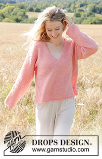 Coral Echoes / DROPS 248-13 - Knitted jumper in DROPS Air or DROPS Paris. Piece is knitted top down with European shoulder / diagonal shoulder, V-neck, I-cord and vents in the sides. Size: S - XXXL