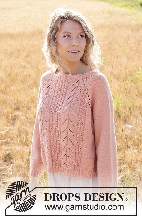 Pink Paradise / DROPS 248-14 - Knitted sweater in DROPS Flora or DROPS BabyMerino. The piece is worked top down with raglan, lace pattern and cables. Sizes S - XXXL.