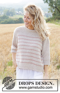 Beach Lines / DROPS 248-16 - Knitted sweater in DROPS Sky. The piece is worked top down with diagonal/European shoulders, stripes and double neck. Sizes S - XXXL.