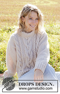 Woven Willows / DROPS 248-17 - Knitted jumper in DROPS Air. The piece is worked bottom up with sewn-in sleeves, cables and double neck. Sizes S - XXXL.