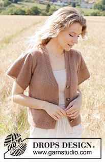 Brown Butterflies Cardigan / DROPS 248-19 - Knitted jacket in DROPS Alpaca and DROPS Kid-Silk. The piece is worked bottom up with V-neck, I-cord and short, puffed sleeves. Sizes S - XXXL.