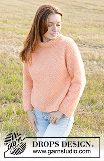 Perfectly Peach / DROPS 248-24 - Knitted sweater in DROPS Air. The piece is worked top down with double neck, moss stitch and raglan. Sizes XS - XXL.