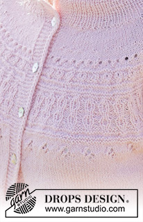 Quilting Bee Cardigan / DROPS 248-25 - Gilet tricoté de haut en bas en DROPS Alpaca ou DROPS Flora. Se tricote avec col doublé, empiècement arrondi, point fantaisie relief et I-cord. Du S au XXXL.