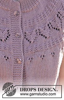 Plum Love Cardigan / DROPS 248-30 - Gilet manches courtes tricoté de haut en bas en DROPS Muskat. Se tricote avec col doublé, empiècement arrondi et point ajouré. Du S au XXXL.