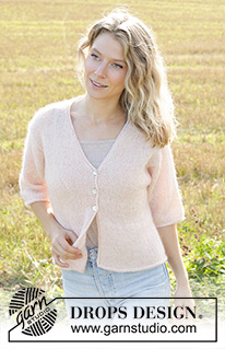 Pale Blossom / DROPS 248-35 - Knitted jacket in DROPS Alpaca and DROPS Kid-Silk. The piece is worked top down with European/diagonal shoulders, V-neck and I-cord. Sizes S - XXXL.